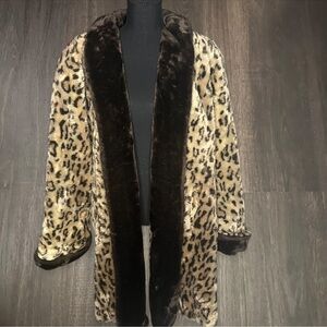 PD Fashions Leopard Print Faux Fur Trim Coat / Trench Jacket